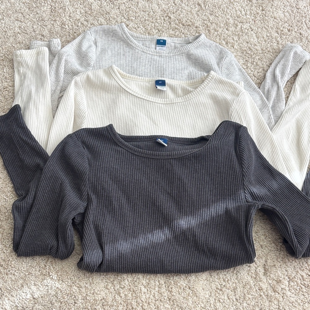 Old Navy Ribbed Tops in Gray and Cream